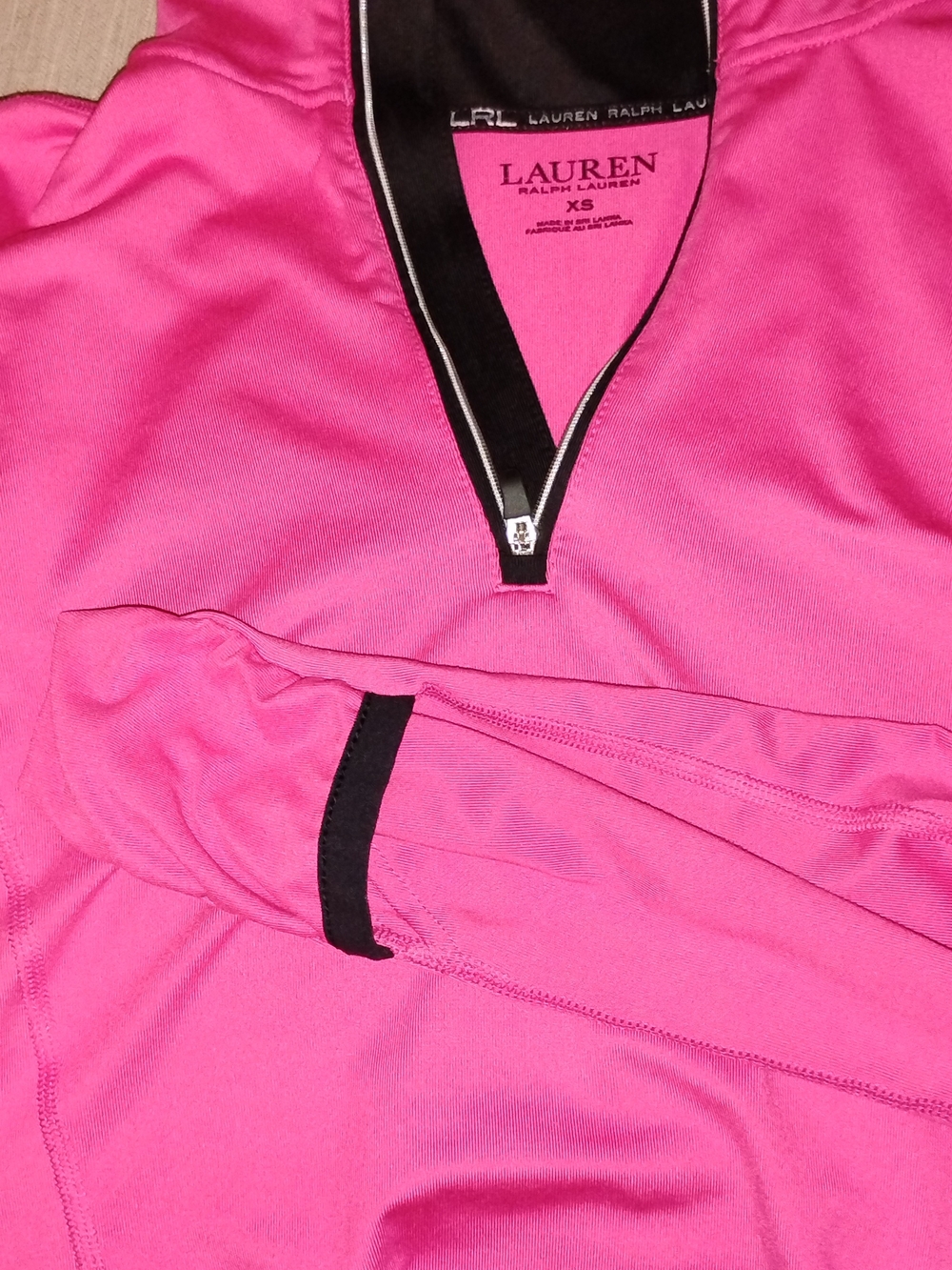 Lauren Ralph Lauren Hot Pink Long Sleeve Half-Zip Top with Black Trim - Picture 5 of 8